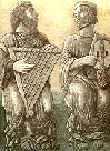 {Músicos con salterio e fídula oval (catedral de Santiago, s. XII) (2000). Augaforte/augatinta sobre plancha de cobre de 32x25 cm. Papel "Creysse France", 57x38 cm. Tirada: 50}