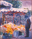 {Home azul no mercado (I). Acrílico/táboa, 61x50 cm., 1997}